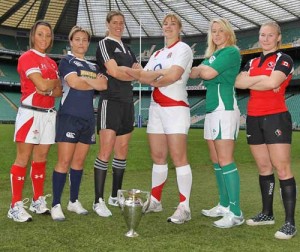 Non Evans (far left) at the height of her rugby career captaining Wales at the Six Nations 